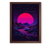 Sunset Beyond Mountains Retro Framed Wall Art Print A3 (42×29.7cm) Walnut, Wall Decor for Living Room, Bedroom, Office & Home, Ready to Hang, Art Gift