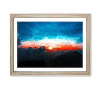 Sunset Beyond The Clouds In Abstract Modern Art Framed Print | A3 Oak Framed Wall Art | Ready to Hang | Abstract Landscape Picture | Living Room Bedroom Lounge Office