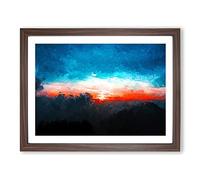 Sunset Beyond The Clouds In Abstract Modern Art Framed Print | A3 Walnut Framed Wall Art | Ready to Hang | Abstract Landscape Picture | Living Room Bedroom Lounge Office