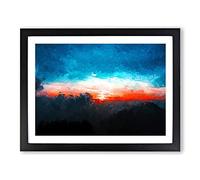 Sunset Beyond The Clouds In Abstract Modern Art Framed Wall Art Print, Ready to Hang Picture for Living Room Bedroom Home Office Décor, Black A4 (34 x 25 cm)