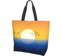 Sunset Birds Above The Water Tote Bag Large Casual Women Shoulder Handbags Reusable Grocery Bags for Work Shopping Travel Beach