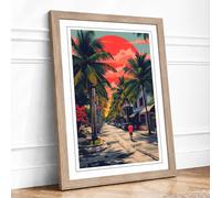 Sunset Boulevard Art Deco Framed Wall Art Print A2 (59.4×42cm) Oak, Wall Decor for Living Room, Bedroom, Office & Home, Ready to Hang, Art Gift