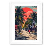 Sunset Boulevard Art Deco Framed Wall Art Print A3 (42×29.7cm) White, Wall Decor for Living Room, Bedroom, Office & Home, Ready to Hang, Art Gift