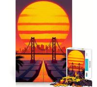 Sunset Bridge Cityscape with Palm Trees 1000 Piece Jigsaw Puzzles for Adults Teenagers Memory Gain Relaxed Mind Design Assembly 38x26cm