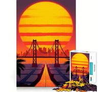 Sunset Bridge Cityscape with Palm Trees 1000 Pieces Jigsaws Adults Puzzles Gifts Brain Workout Toy Relaxed Mind Art Assembly Memorable Gift 38x52cm