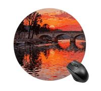 Sunset Bridge Reflection Mouse Pad Round Laptop Mouse Mat Cute Computer Mousepad Keyboard Pad Non-Slip Desk Pads for Gaming Office Work Home