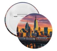 Sunset Bridge Skyscraper Badge Metal Round Pins, Lightweight Brooch for Backpack, Fashion Button Pins Badge for Shirts, Jackets, Shawl Coat, Unisex, 12PCS, Tinplate, metal round pins