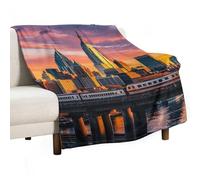 Sunset Bridge Skyscraper Blanket, Soft Flannel Fleece Blankets Quick-Dry, Lightweight Throw Blanket for Couch, Bed, Office & Travel, Ideal Gift for Family & Friends, 55"x70"