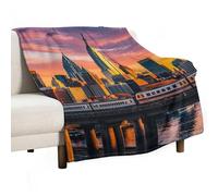 Sunset Bridge Skyscraper Blanket, Soft Flannel Fleece Blankets Quick-Dry, Lightweight Throw Blanket for Couch, Bed, Office & Travel, Ideal Gift for Family & Friends, 50"x60"