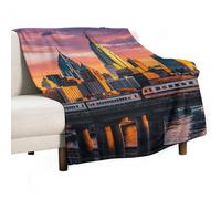 Sunset Bridge Skyscraper Blanket, Soft Flannel Fleece Blankets Quick-Dry, Lightweight Throw Blanket for Couch, Bed, Office & Travel, Ideal Gift for Family & Friends, 66"x90"