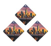 Sunset Bridge Skyscraper Car Air Freshener, 3 Pcs Rhombus Hanging Air Freshener Cards, Long Lasting Fragrance Scented Cards for Car, Home, Office White-style