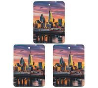 Sunset Bridge Skyscraper Car Air Freshener, 3 Pcs Square Hanging Air Freshener Cards, Long Lasting Fragrance Scented Cards for Car, Home, Office White-style