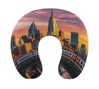 Sunset Bridge Skyscraper Pillow U Shaped, Portable Travel Pillows - Removable Cover, Ergonomic Memory Foam Neck Pillow for Travel & Office