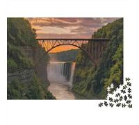 Sunset Bridge Waterfall 1000 Piece Jigsaw Puzzles Arch Bridge Waterfall Sunset for Adult Educational Game Home Decoration Difficult Challenging Male And Female Birthday 38x26cm/1000pcs Gifts