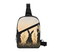 Sunset Bunny Foldable Sling Bag for Men Women Water Resistant Chest Bag Easter Rabbit Fanny Pack Crossbody Backpack for Travel Hiking Sports