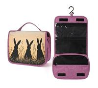 Sunset Bunny Hanging Toiletry Bag Easter Rabbit Travel Wash Bag Cosmetics Makeup Organizer for Women Men Portability Multi-Compartment