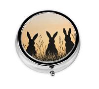 Sunset Bunny Small Pill Box 3 Compartment Portable Pill Box for Purse Pocket Easter Rabbit Mini Medicine Organiser for Daily Vitamin Fish Oil Storage