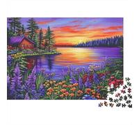 Sunset Cabin Lake Jigsaw Puzzle 1000 Piece Recycled Paper for Adults Adult Jigsaws Hard Difficult Challenging Game Fun Home Present Great Gift for Decompression 52x38cm/1000pcs