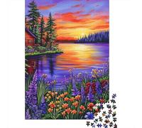 Sunset Cabin Lake1000pc Cardboard Beautiful Flowers Jigsaw Puzzle for Adults Hard Difficult Challenge Office Break Stress Relief Home Decoration 38x26cm/1000pcs