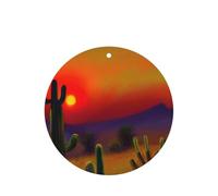 Sunset Cactus In Desert Hanging Air Freshener Set, Round Lavender Fragrance Cards For Auto Interior, 10/24 Cards Pack