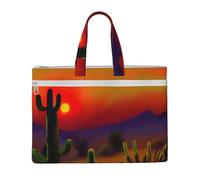Sunset Cactus In Desert Print Canvas Tote Document Office Shopping Commuting Business Trips Storage File Bag