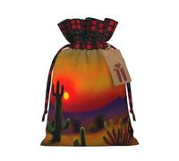 Sunset Cactus In Desert Print Christmas Burlap Gift Bags With Drawstrings Goodie Bags Storage Party Supplies