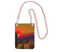 Sunset Cactus In Desert Print Crossbody Bag For Women, Shoulder Bag Purse, Travel Sport Mini Phone Bag, Phone Wallet, Pink, One Size