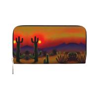 Sunset Cactus in Desert Print Leather Hand Wallet Clutch for Women Casual and Travel Use All Occasions Wallet, Black, One Size, Art