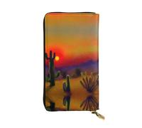 Sunset Cactus in Desert Print Leather Long Clutch Wallet – Fashionable Personalized Wallet, Multiple Card Slots, Gift Ready, Black, One Size