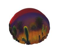 Sunset Cactus in Desert Print Lightweight Shower Cap for Women and Men Reusable hat Soft hat and Bath Hair Cap