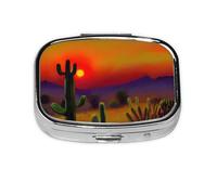 Sunset Cactus in Desert Print Pill Box Portable Pill Case Holde Organizer for Purse Pocket Travel Gifts