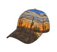 Sunset Cactus in Desert Print Stylish Curved Brim Baseball Cap - Fashionable Full-Print Hat, Comfortable & Breathable - Perfect for Daily Wear, Outdoor Sports, and Travel Black