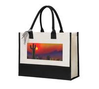 Sunset Cactus In Desert Print Women Large Capacity Canvas Tote Bag Gift For Beach Travel Birthday Motherâ€™s Day