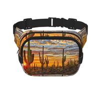 Sunset Cactus in Desert Square Double-Layer Waist Bag Chest Bag Crossbody Bag Running Travel Hiking Waist Bag