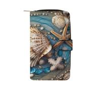 Sunset Cactus in Desert Wallet with 12 Card Slots - PU Leather Long Clutch Purse, Zipper Coin Holder & ID Window, Lightweight Travel Cash Wallet, ocean shell art, 19.7x11x3.5cm, Modern