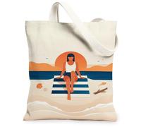 Sunset Canvas Tote Bag for Women, Summer Relaxed Ocean Beach Summer Orange Washable Reusable Everyday Tote Bag Ideas for Sh, Orange, 13x15 Inch