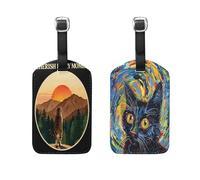 Sunset Cat Mountain Van Gogh-Style Black Cat 2 Pcs Luggage Tags Ship Essentials Travel Tags with Name ID Card for suitcases