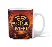 Sunset Ceramic Coffee Mug, Adventure Retro Wifi Symbol Palm Trees Summer Orange Novelty Office Drinking Cup with Handle Ideal for Friends Family Coworkers Teachers Couples Employees 11 Oz