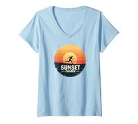 Sunset Chaser Runner Retro Vintage Outdoor Adventure V-Neck T-Shirt, Women, Baby Blue, S
