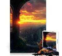 Sunset Cityscape Through Window 1000 Piece Jigsaw Puzzles for Adults Jigsaw Logic Toy Indoor Play Precision Cut Cherished Gift 38x26cm