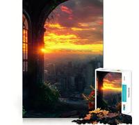 Sunset Cityscape Through Window 1000 Piece Jigsaw Puzzles for Adults Jigsaw Logic Toy Indoor Play Precision Cut Cherished Gift 38x26cm