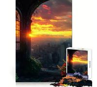 Sunset Cityscape Through Window Jigsaw Puzzle 1000 Piece for Teenagers Clear Logic Toy Easy Leisure Perfect Cut Birthday Gift 50x75cm