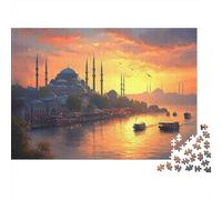 Sunset Cityscape View 1000 Pieces Puzzles Beautiful View Istanbul Mosque Sunset Decoration Puzzle Decompression Jigsaw for Men And Women Challenging Puzzles Jigsaw Puzzles 70x50cm/1000pcs