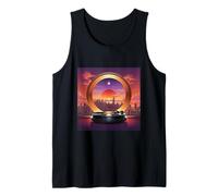 Sunset Cityscape Vinyl Record Player Music Lovers Synthwave Tank Top