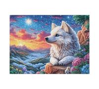 Sunset Cliff White Wolf 500 Piece Jigsaw Puzzle for Adults Teens Jigsaw After Work Leisure Brainteasing Puzzle for Colleagues Stress Buster 500 PCS