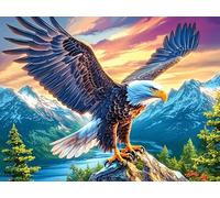 Sunset Cloud Sea Flying Bald Eagle 300 Piece Complete Jigsaw Puzzle Set Colorful Fantasy Wildlife Teens Beginners Educational Challenge Puzzle Fans Group Play Anniversary Fathers Thick Cardboard 300