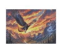 Sunset Cloud Sea Flying Bald Eagle 300 Piece Jigsaw Puzzle for All Ages Birthday Party Activity Group Fun High Resolution Print Home Decor Entertainment 300 PCS