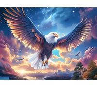Sunset Cloud Sea Flying Bald Eagle 500 Piece Complete Jigsaw Puzzle Set Colorful Fantasy Wildlife Teens Beginners Educational Challenge Puzzle Fans Group Play Anniversary Fathers Thick Cardboard 500