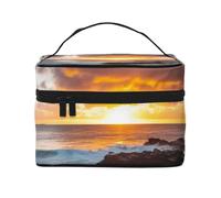 Sunset Clouds Coast Hawaii Printing Makeup Bag for Women Portable Travel Cosmetic Case Make Up Organizer Bag Beauty Box with Inner Pouch and Handle