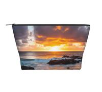 Sunset Clouds Coast Hawaii Printing Trapezoid Makeup Bag for Women Girl Large Capacity Portable Travel Cosmetic Bag Makeup Pouch Organizer